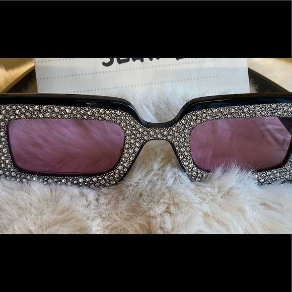 Gucci Accessories - New Gucci Black Embellished Rectangular Frame Sunglasses